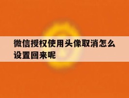 微信授权使用头像取消怎么设置回来呢