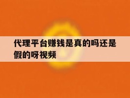 代理平台赚钱是真的吗还是假的呀视频