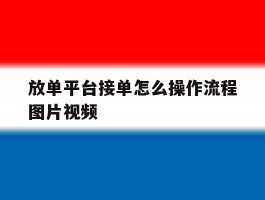 放单平台接单怎么操作流程图片视频