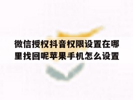 微信授权抖音权限设置在哪里找回呢苹果手机怎么设置的简单介绍