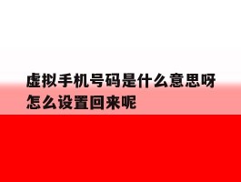 虚拟手机号码是什么意思呀怎么设置回来呢