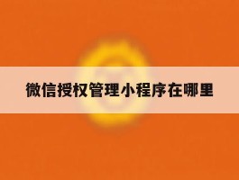 微信授权管理小程序在哪里