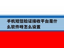 手机短信验证接收平台是什么软件呀怎么设置