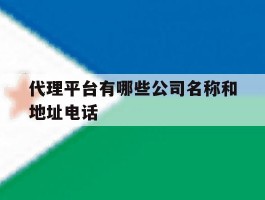 代理平台有哪些公司名称和地址电话