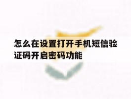 怎么在设置打开手机短信验证码开启密码功能