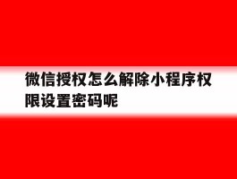 微信授权怎么解除小程序权限设置密码呢