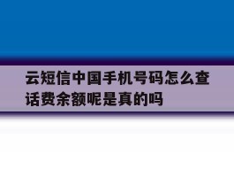 关于云短信中国手机号码怎么查话费余额呢是真的吗的信息