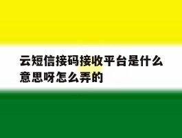 云短信接码接收平台是什么意思呀怎么弄的