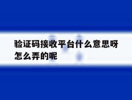 验证码接收平台什么意思呀怎么弄的呢