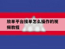 放单平台接单怎么操作的视频教程