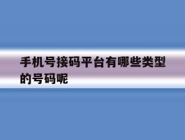 手机号接码平台有哪些类型的号码呢