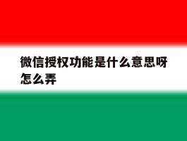 微信授权功能是什么意思呀怎么弄