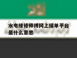 水电维修师傅网上接单平台是什么意思